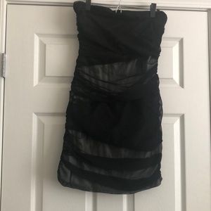 Strapless black mini dress